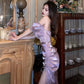 Birthday dress purple off-shoulder dress for women     S5733