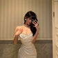 White pleated suspender dress new design party dress    S5526