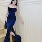 Blue shinny party dress long evening dress   S5956