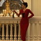 Red knitted dress for women V-neck party dress    S5605