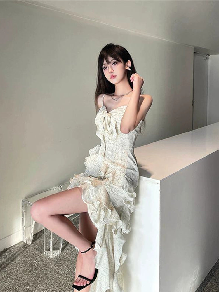 Irregular sexy ruffled dress for women new summer style fairy long dress    S5866