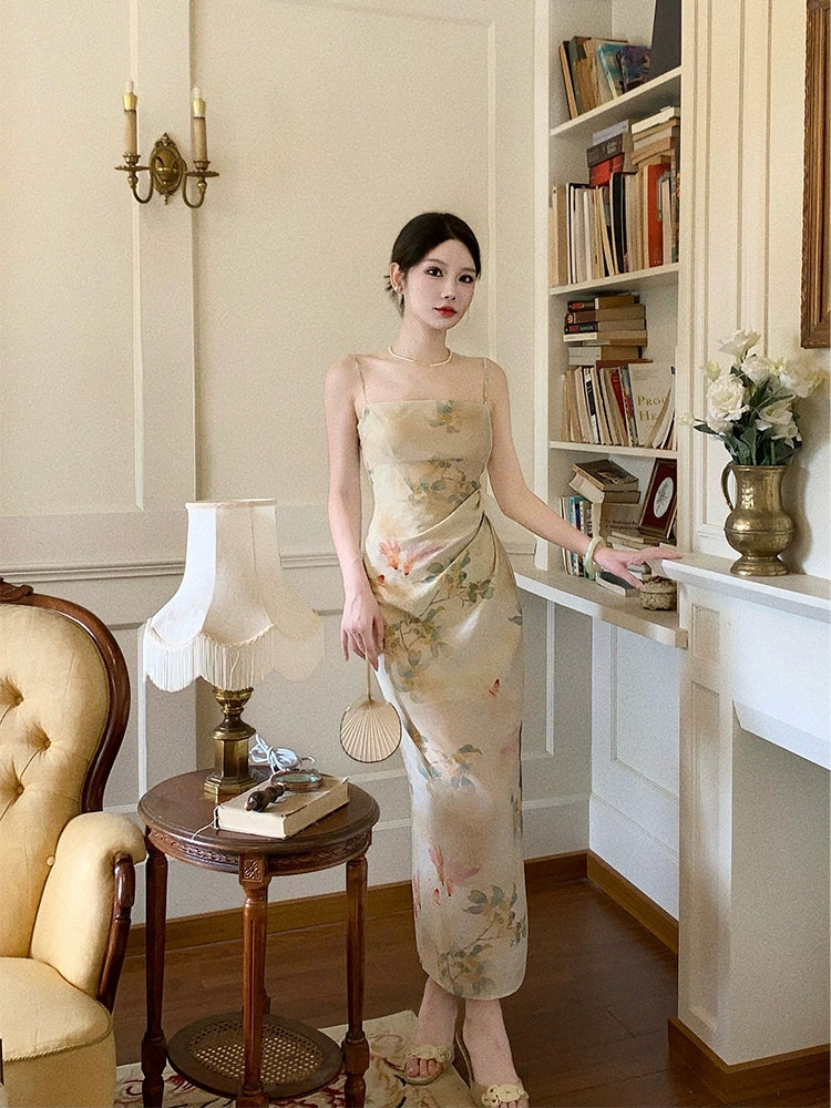 New style print dress, retro long party dress    S6093