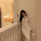 Gentle high-neck knitted dress for women new French mermaid long dress      S5541