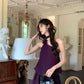 Purple halter neck dress summer party dress     S5725