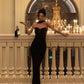 Black halter neck knitted dress, party dress    S5520