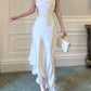 white satin dress long evening dress    S5949