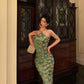 Satin cheongsam halter neck dress for women summer new retro printed party dress    S5604
