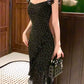 black polka dot flying sleeves party dress   S6135