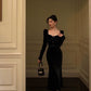 Retro velvet dress for women new style square neck mermaid party dress      S5570
