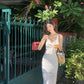 White French v-neck knitted slit suspender women's summer dress     S5729