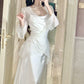 cardigan long sleeve jacket top satin long dress    S6011