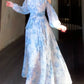 Chiffon printed dress women's seaside holiday long dress party dress     S6153
