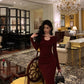 Red long-sleeved knitted dress party dress     S5700