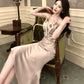 Satin printed mermaid dress long party dress      S6040