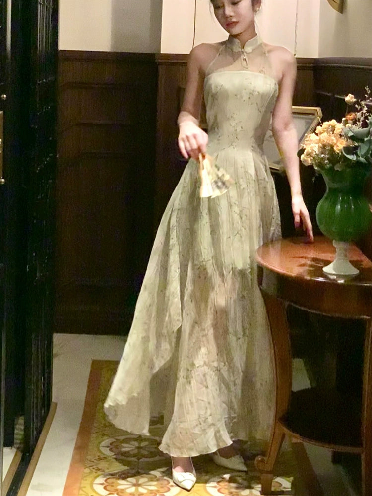 New style ink painting dress women's summer new long party dress       S6034