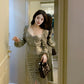 sequin dress long-sleeved slit evening dress       S6007