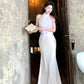 Silk splicing satin mermaid halter neck dress     S6037