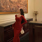 Red mermaid dress new style flower long party dress     S5590