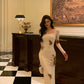 French long-sleeved floral dress for women new sexy square neck slit long dress     S5531