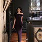 Purple off-shoulder sexy dress party dress    S5612