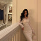 Lace splicing long-sleeved dress for women new style V-neck mermaid long dress      S5550