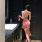 Irregular V-neck sexy floral suspender dress for women summer new party dress      S5807