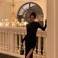 Black velvet slit dress new style long party dress     S5631