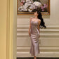 Purple satin suspender dress new mermaid party dress     S5699