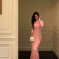 Pink knitted dress for women new style mermaid long party dress      S5578