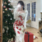 Birthday dress banquet satin mermaid long-sleeved floral dress     S5783