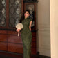 Short-sleeved cheongsam dress for women new retro jacquard slit long party dress     S5667