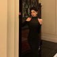 Black off-the-shoulder knitted dress for women new high-neck party dress      S5556