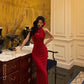 Red cheongsam dress new retro mermaid long party dress     S5647