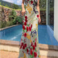 spaghetti straps flower dress new long party dress    S6055