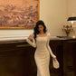 Flower long-sleeved dress for women new gentle mermaid long dress     S5636