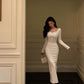 White sexy long-sleeved dress party dress     S5688