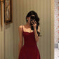 red suspender dress new retro sleeveless A-line party dress      S5545