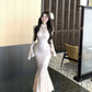V-neck long-sleeved dress long sleeves mermaid long lace party dress     S5908