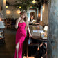 Hot pink ruffled dress summer sexy backless long party dress    S5914