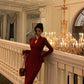 Red cheongsam style knitted dress winter new  Chinese style long party dress     S5633