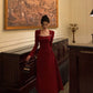 red square neck dress new retro long dress      S5557