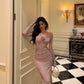 Off-shoulder sexy long-sleeved dress for women new party dress     S5645