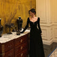 Black velvet dress for women A-line party dress      S5546