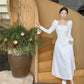 Square neck white long-sleeved dress for women birthday dress engagement dress     S5881