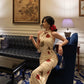 Chinese style velvet cheongsam dress for women new retro printed slit party dress     S5658