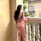 Retro Print Dress Butterfly Square Neck Puff Sleeve Elegant Long Dress      S6030