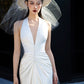 Engagement dress sexy deep V backless halter neck white dress     S5871