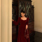 Red square neck velvet dress new French style party dress     S5663
