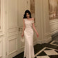 off-shoulder satin dress for women new style mermaid party dress     S5649