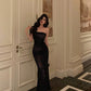 Printed strapless black dress new sexy mermaid long party dress       S5682